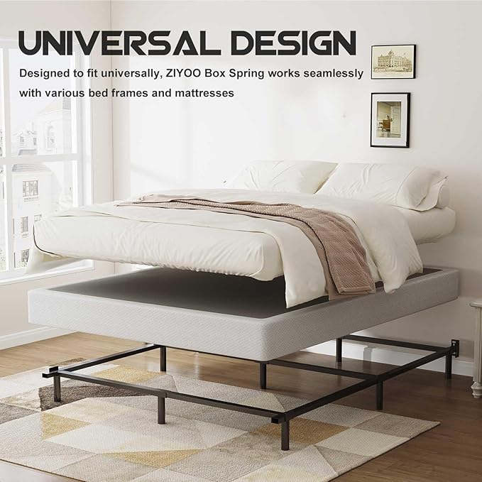 ZIYOO Full Box Spring and Cover 9 Inch High Profile Easy Assembly,Mattress Foundation/Heavy Duty Metal Steel Structure/Quiet Noise-Free Accessory