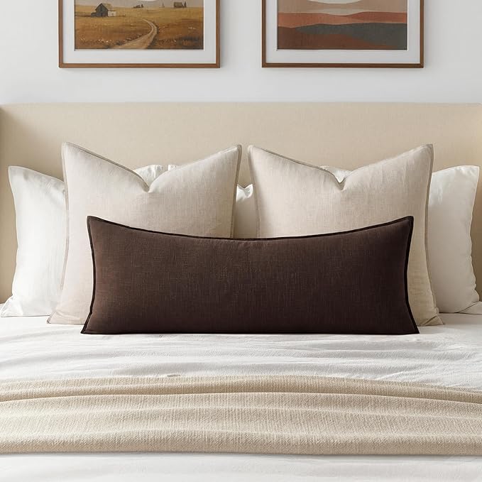 MIULEE Decorative Linen Lumbar Pillow Cover 14x36 Inch Dark Brown | Fall Autumn - Image 2