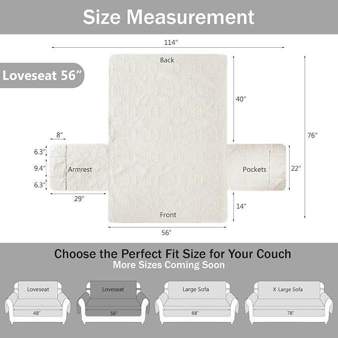 Ivory White Loveseat Couch Cover 2 Cushion Sofa, Water-Repellent Sofa Slipcover - Image 7