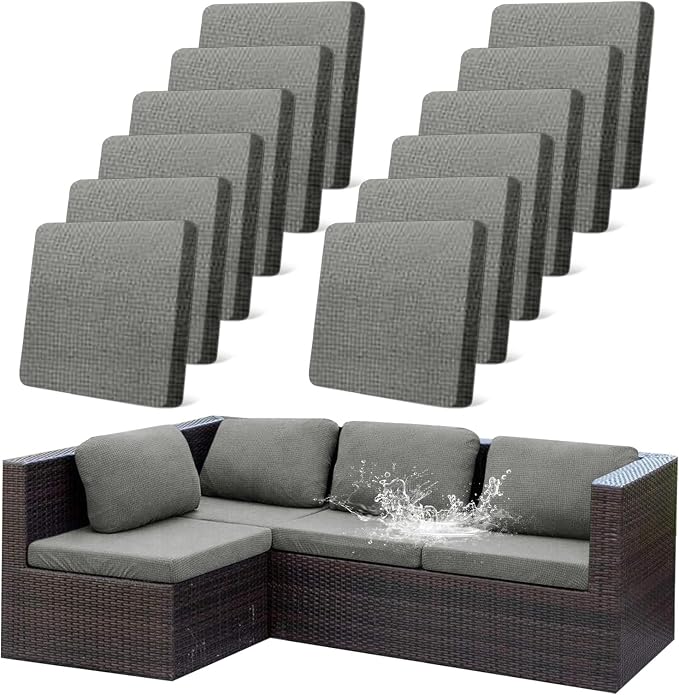 CALBODE 12Pcs Outdoor Stretch Cushion Covers, Waterproof Outdoor Chair Cushion by CALBODE