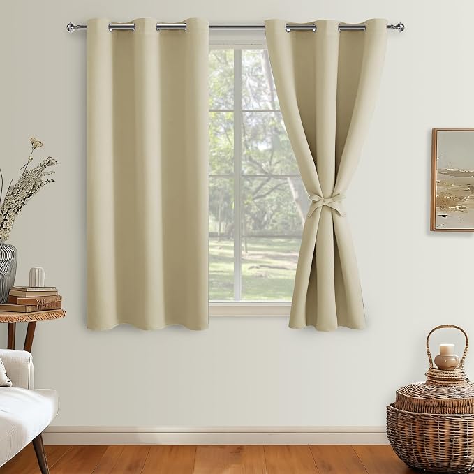 Blackout Curtains for Bedroom, Light Beige, 42 x 54 Inch, 2 Panels | Thermal - Image 8