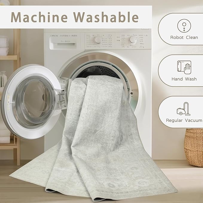 6x9 Washable Area Rugs for Living Room, Dining Room | Neutral, Ultra Soft Faux - Image 4