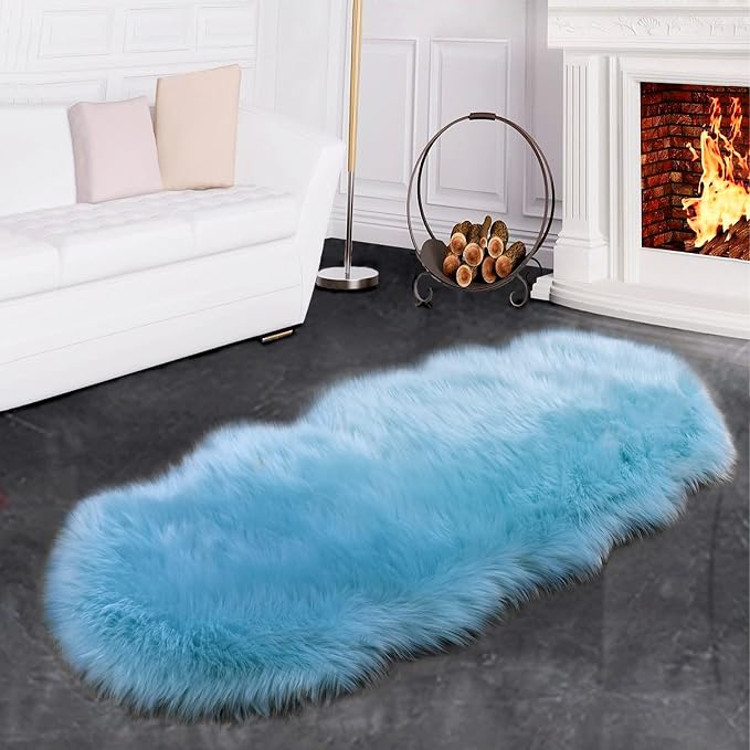SERISSA 2x6 Fluffy Sky Blue Faux Fur Area Rug - Image 7