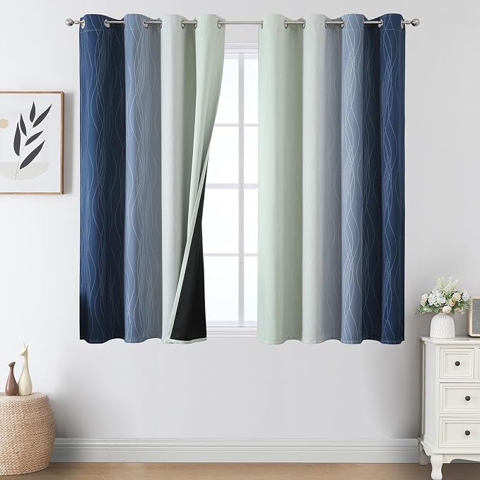 Sage Green and Navy Blue Ombre Blackout Curtains by ESTELARTEXTILER
