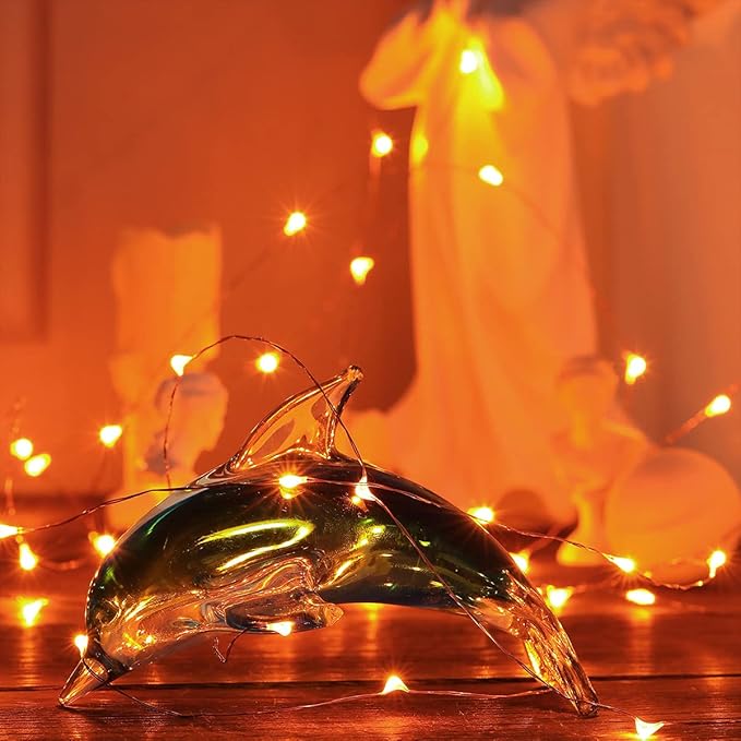 Mini Halloween Fairy Lights Battery Operate, 4 Pack Copper Wire Night Lights 3*AAA Battery Powered Led Starry Fairy String Lights for Bedroom, Christmas, Party, Decoration(5m/16ft Orange)