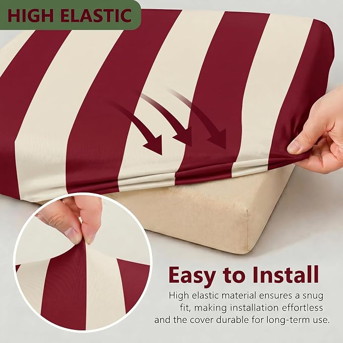 CALBODE 12 Pcs Stretch Outdoor Seat Cushion Covers, Washable Striped Chair Seat - Image 3