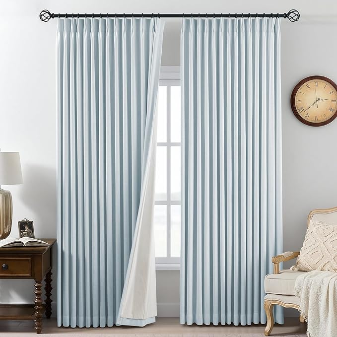 AUSSPVOCT Pinch Pleated 95 Inch Linen Curtains 100% Blackout by AUSSPVOCT
