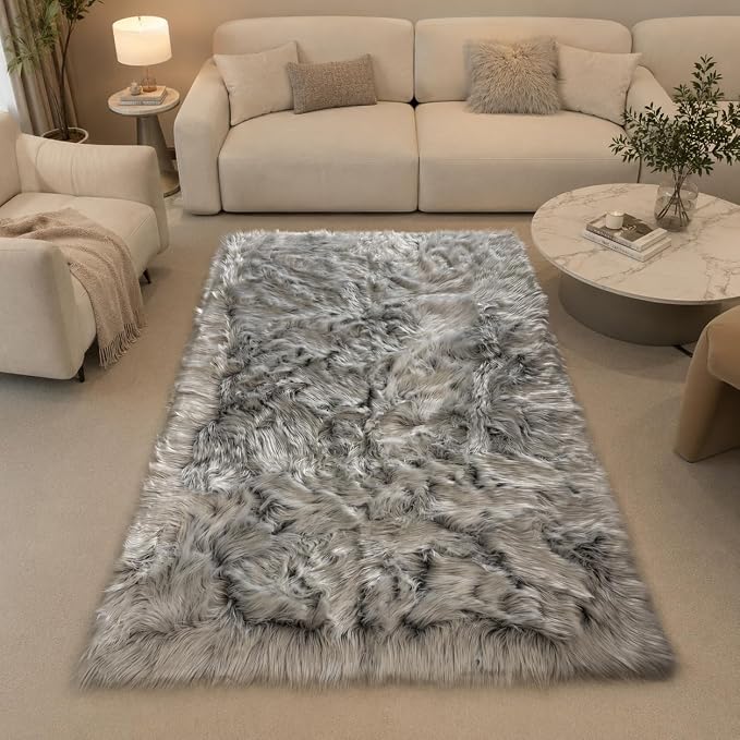 EasyJoy Faux Sheepskin Rug, Fluffy Faux Fur Rug, Ultra Soft Shag Area Rug - Image 5