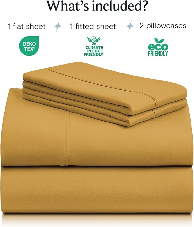 LuxClub 4 PC California King Sheet Set, Breathable Luxury Bed Sheets, Deep Pockets Wrinkle Free Cooling Sheets Machine Washable Hotel Bedding Silky Soft - Medallion Gold Cal King