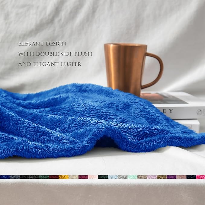 Exclusivo Mezcla Plush Fuzzy Fleece Bed Blanket Twin Size, Super Soft, Fluffy and Warm Blankets, Suitable for All Seasons (Cobalt Blue, 90x66 Inches)