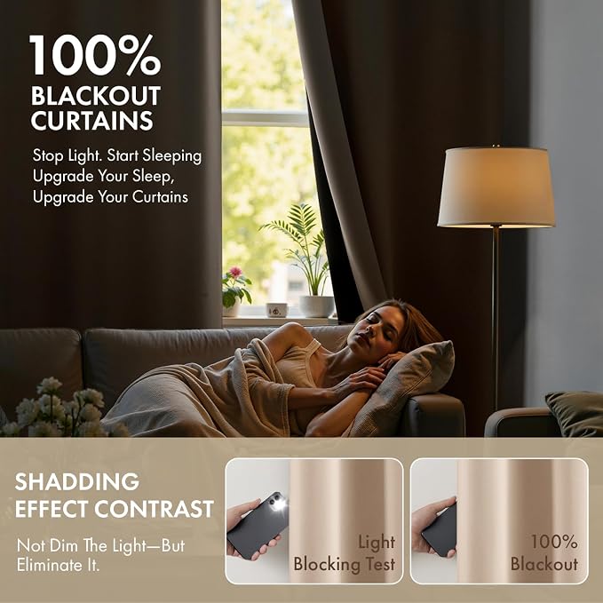 MIULEE Beige 100% Blackout Curtains - Image 2