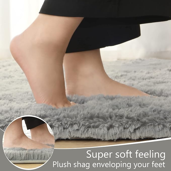 LOCHAS 2x3 Area Rugs Grey Fluffy Living Room Carpets - Image 5