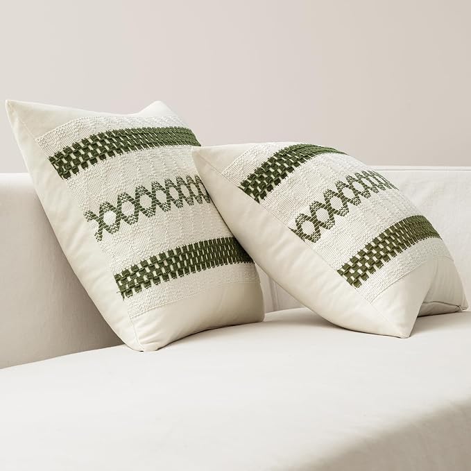 MIULEE Set of 2 Moss Green Boho Decorative Pillow Covers 18x18 Inch | Farmhouse - Image 6