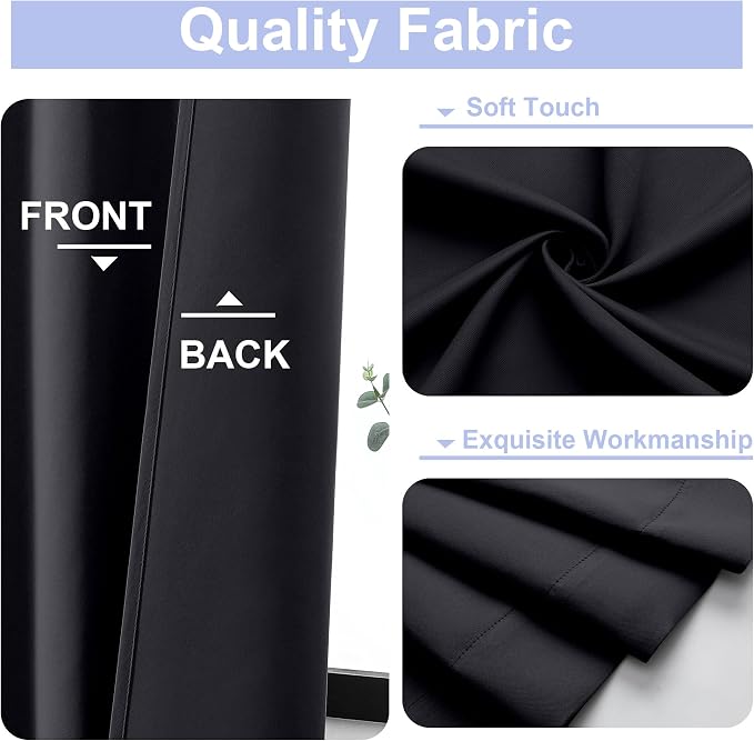 Simplebrand Ava Black Short 24 Inches Blackout Curtain 2 Panels Set, Half - Image 3