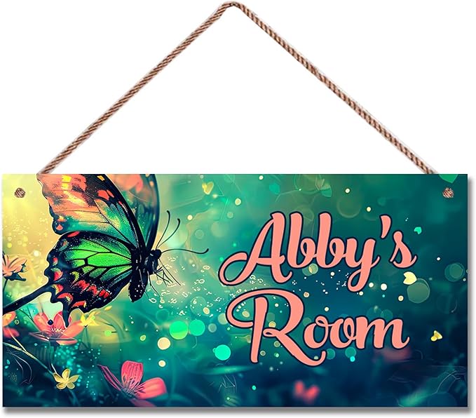 Personalized Butterfly Sign Flowers Painting Art Décor For Kids Room Custom Name Door Wall Decor, Floral Nursery Art Plate For Boys Room Girls Bedroom