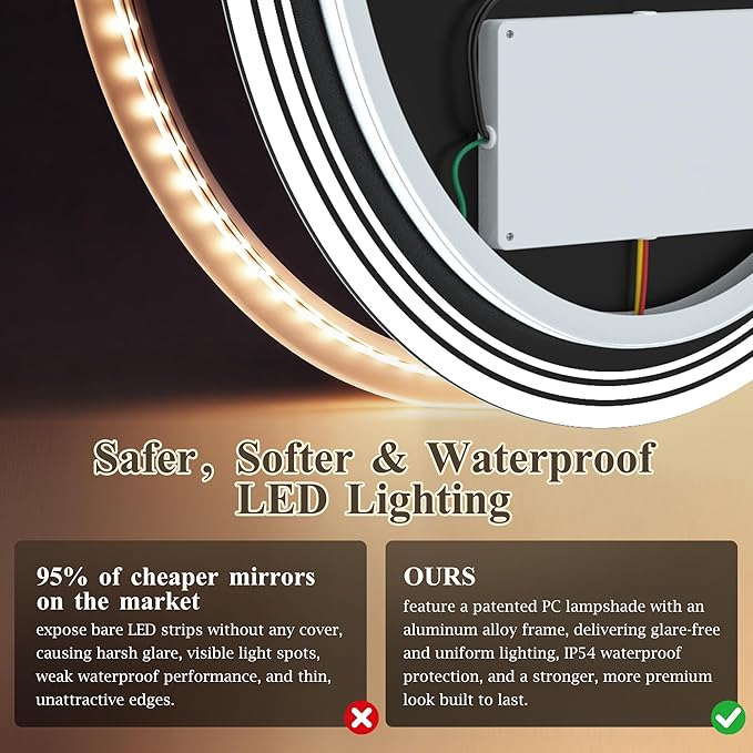 20''x28'' Oval Lighted Mirrors for Bathroom Wall Backlit + Front Lit, Oval LED Bathroom Mirror Frameless with Lights Anti Fog, Dimmable, 3 Colors,Tempered Glass, Shatter-Proof