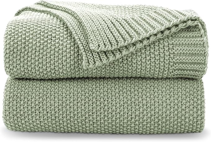 CozeCube Sage Green Seed Stitch Throw Blanket 50"x60", Farmhouse Decor | Blanket by CozeCube