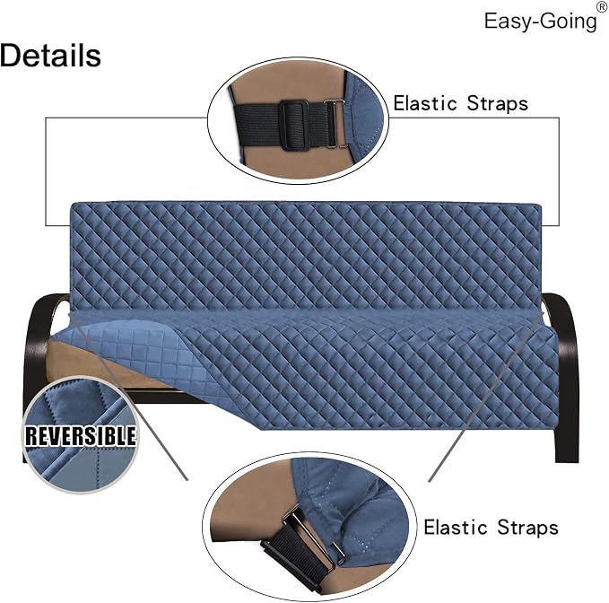 Easy-Going Reversible Couch Cover, Large Futon Sofa, Dark Blue/Light Blue | - Image 3