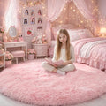 Amdrebio Pink Large Furry Round Rug 6Ft by Amdrebio