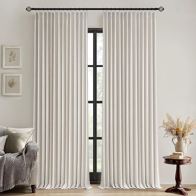 MIULEE Birch Pinch Pleated 100% Blackout Linen Curtains 40x96 Inches | Room by MIULEE