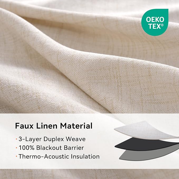 Linen Textured Total Blackout Curtains 84 Inches Long, Oatmeal | 100% Blackout - Image 4