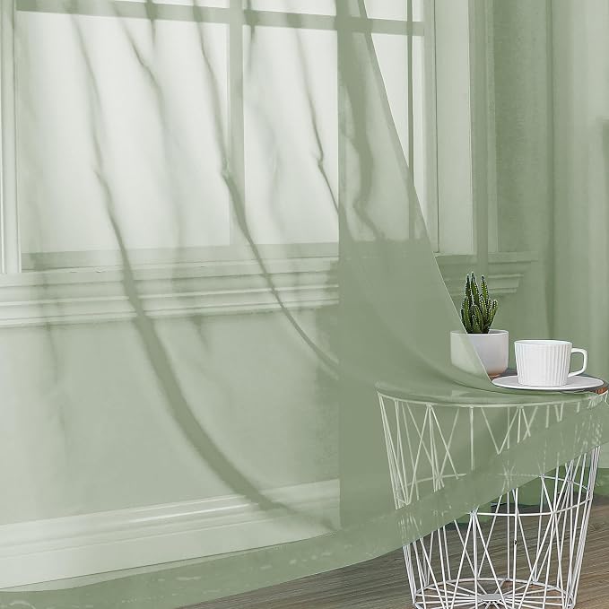 Sage Green Sheer Curtains 90 Inches Long 2 Panels - Image 6