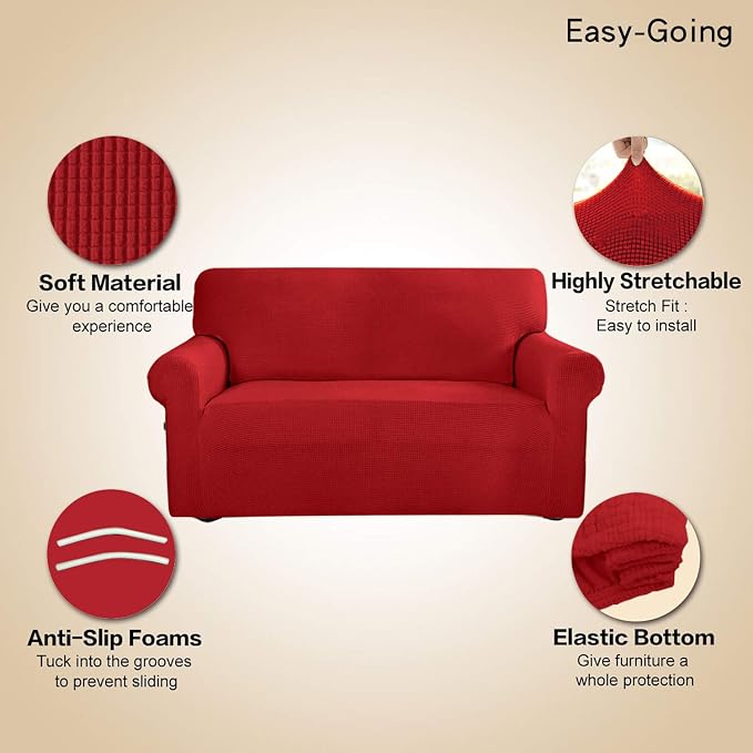 Easy-Going Stretch 4 Seater Oversized Sofa Couch Cover Christmas Red | 1-Piece - Image 4