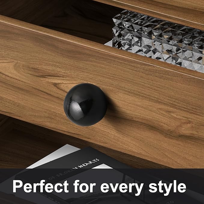FoDau770 30pcs Black Wood Knobs, Round Ball Cabinet Knobs Vintage Drawer Pulls, Natural Wooden Cabinet Hardware for Furniture Drawer Dresser Wardrobe Cupboard - 1-1/4" Diameter