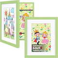KINLINK 8.5x11 Kids Art Frames Set of 2, Solid Wood Kids Artwork Frames Changeable with Acrylic Front Opening Holds 150 Pictures, Art Frame for Kids Artwork with Mat or without Mat, Light Green