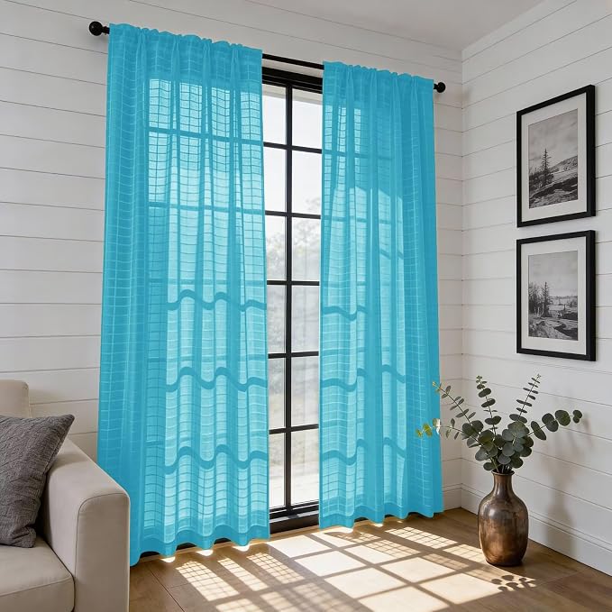 SpaceDresser Check Sheer Curtains 108 Inches Long - Image 6
