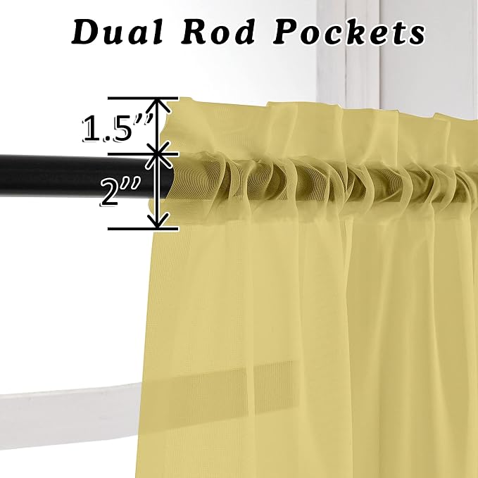 Mustard Yellow Sheer Curtains, 36 inch 2 Panels Set, Light Filtering Short - Image 2