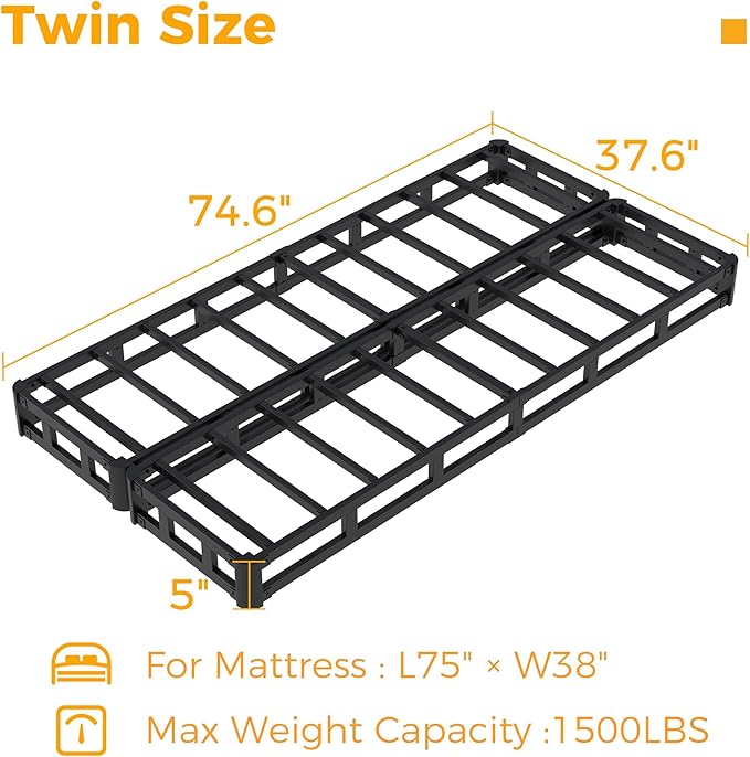 Split Twin Box Spring 5 Inch, Easy Assembly Bed Foundation, Heavy Duty Low Profile Metal Twin Box Spring Only with Fabric Cover, Noise Free