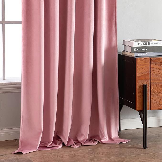 MIULEE Velvet Curtains 52x90 inches 2 Panels Blush Pink Blackout Curtains | - Image 7