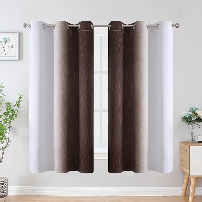 Brown and Greyish White Blackout Curtains 42Wx63L 2 Panels | Ombre Curtains - Image 2