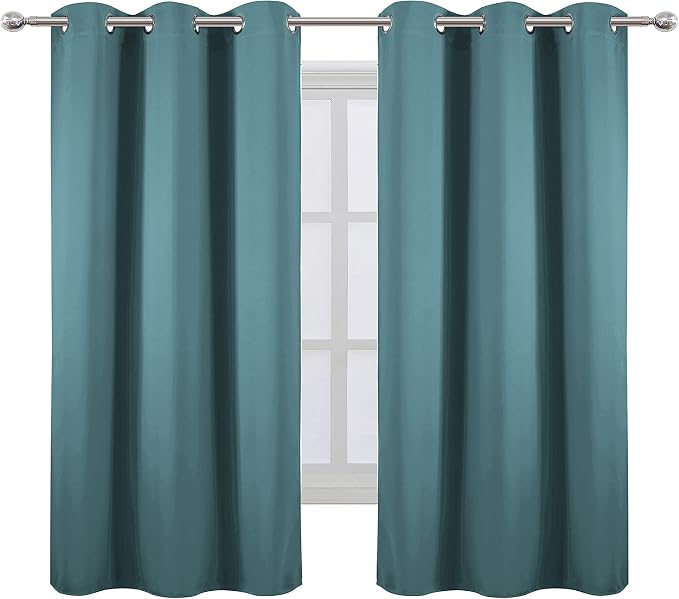 Sea Teal Blackout Curtains 40 x 63 Inch Length/Set of 2 Curtain Panels/Thermal - Image 2