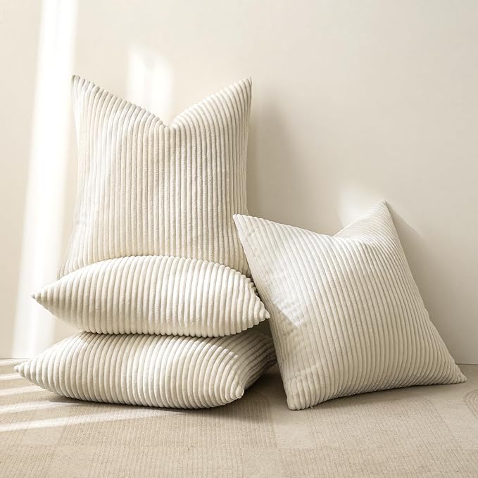 MIULEE Soft Corduroy Decorative Throw Pillow Covers Cream White 18x18 | Set of 4 - Image 7