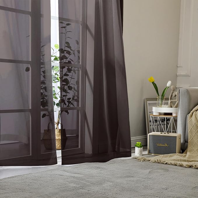 Chocolate Sheer Curtains 78 Inches Long 2 Panels, Light Filtering Voile Airy - Image 2
