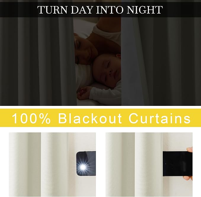 NICETOWN Faux Linen 100% Blackout 90 inch Curtains, W52 x L90, 2 Panels - Image 6