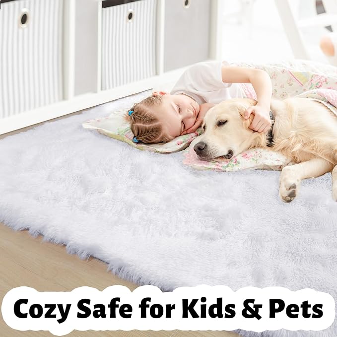Amdrebio White Fuzzy Furry Small Kids Area Rug 3x5 - Image 2