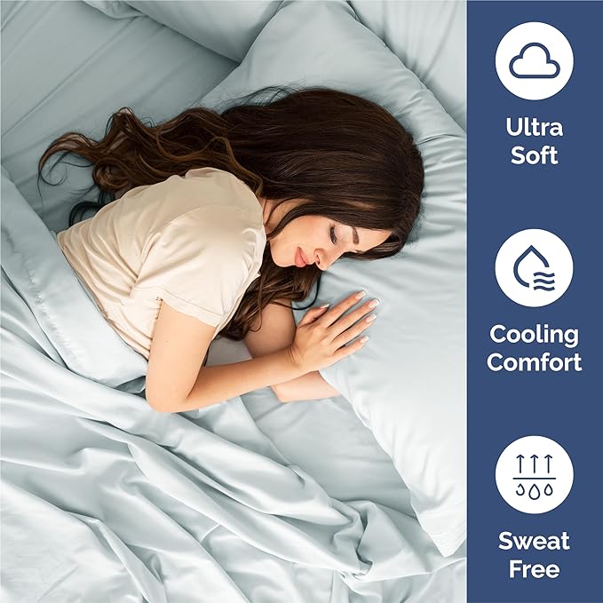 King Sheets Set 6 Piece - Includes 4 Pillowcases - Bed Sheets King Size - Soft Hotel Luxury Bedding - Cooling, Comfy, Cozy & Breathable - 1 Flat & 1 Fitted & 4 Pillowcases w/ Deep Pockets - Ice Blue