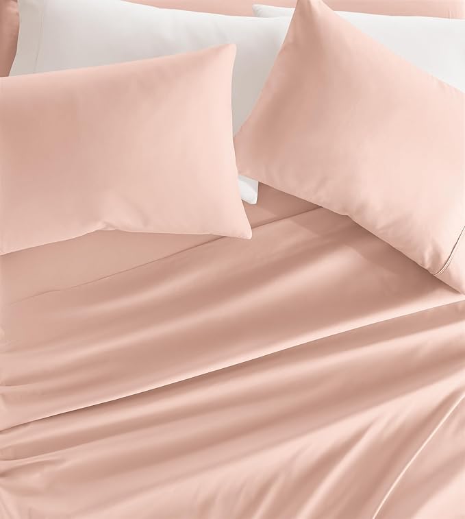 Linen Market Double-Brushed Microfiber Queen Sheet Set 4 Piece – Oeko-TEX Certified Ultra Soft & Wrinkle-Free - 16" Deep Pocket Sheets - Easy Care Queen Size - Blush