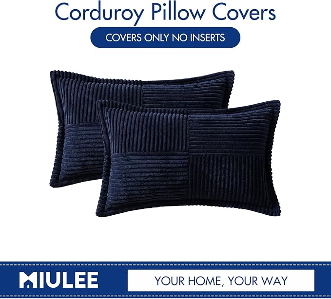 MIULEE Decorative Lumbar Throw Pillow Covers 12x20 Inch Navy Blue 2 Pack | Boho - Image 6