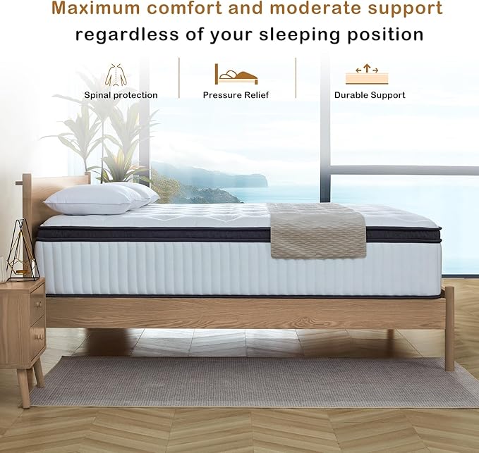 Full Size Mattress, 12 Inch Memory Foam, Independent Spring, Soft and Comfortable Medium Firm Hybrid Mattress in A Box, Pressure Relief