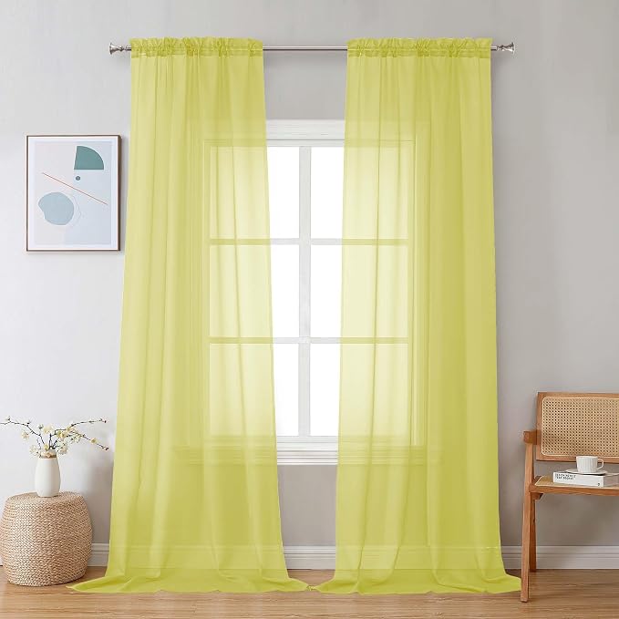 Chyhomenyc Lemon Sheer Curtains 96 inches Long 2 Panels, Light Filtering Soft by Chyhomenyc