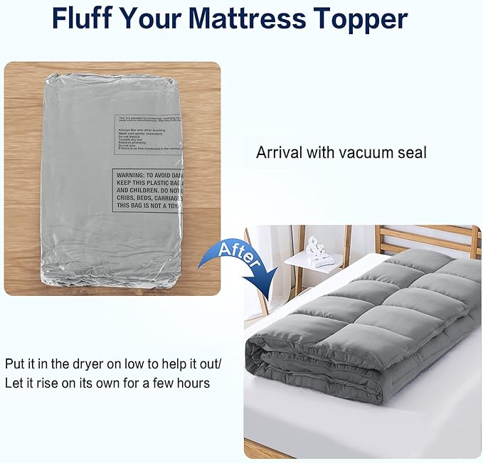 SOPAT Mattress Topper King Size Extra Thick Mattress Pad 8-21" Deep Pocket Soft Down Alternative Fill Mattress Protector Pillow Top Mattress Cover (78x80 Inches, Grey)