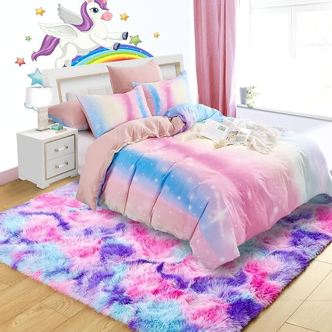 Noahas 6x9 Large Tie-Dyed Pink Purple Blue Fluffy Area Rug Non-Slip - Image 3