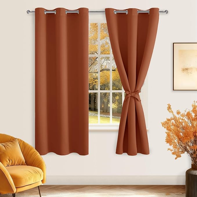 Fall Blackout Curtains for Bedroom 38 x 72 Inch Burnt Ochre 2 Panel | Thermal by Hiasan