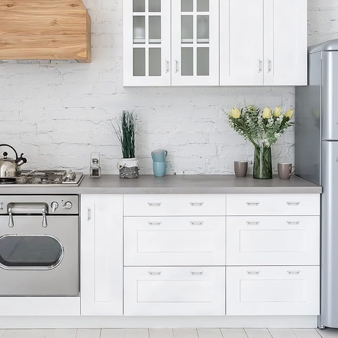 Ravinte Brushed Nickel Cabinet Handles 15 Pack 2-1/2 inch Satin Nickel Square Cabinet Pulls Silver Hardware for Kitchen 4 inch Overall Length Stainless Steel Drawer Pulls