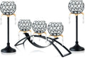 Set of 3 Gold Crystal Tea Light Candlestick Holders Flower Shape with Crystal Pendant Bowl Votive Metal Candle Holder for Table Centerpieces Wedding Home Decor (Set of 3, Black+Gold)