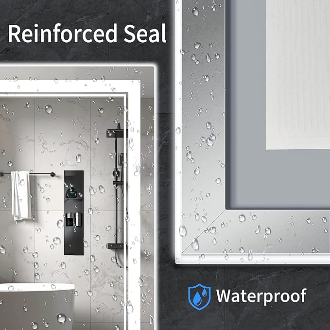 40"x32" LED Bathroom Mirror with Anti-Fog, Stepless Dimmable Lights, 3 Color Modes, Shatter-Proof Tempered Glass, Memory Function & Waterproof Design